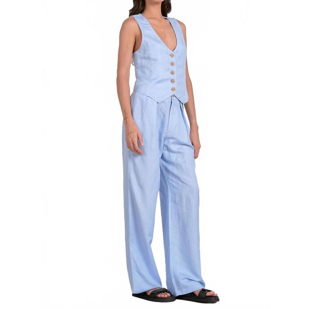NEW ELAN pleated linen pant in light blue